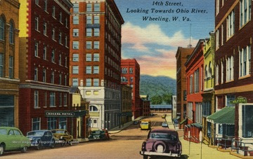Rogers Hotel on left. Shoe Repair shop on right. Published by Photo Crafters. (From postcard collection legacy system.)