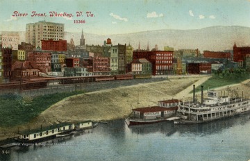 Steamboat arrives at the wharf. See original for correspondence. Published by A.C. Bosselman and Company. (From postcard collection legacy system.)