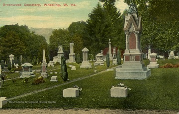 Gravestone markers at Greenwood Cemetery. See original for correspondence. (From postcard collection legacy system.)
