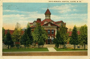 Caption on back of postcard reads: "Founded 1902 by Henry G. Davis in memory of his wife. Fireproof. Approved by the American College of Surgeons. Equipped to most modern standards by the Davis and Elkins families. Complete clinical x-ray and radium laboratories. Four full time staff members. Expert consultant and attending staff." See original for correspondence. Published by I. Robbins and Son. (From postcard collection legacy system.)