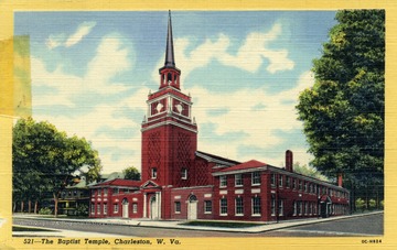 Caption on back of postcard reads: "In its eighty years of existence, the congregation of the Baptist Temple has three times out-grown its facilities. During this period, five ministers have served as its pastors. Presently ministering to some 1,700 members, the Baptist Temple also carries on a vital community work." Published by The S. Spencer Moore Company. (From postcard collection legacy system--subject.)