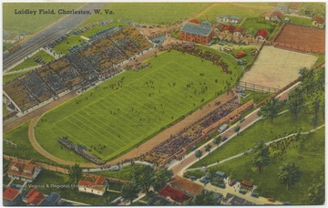 Postcard reads: "Laidley Field where football games of Charleston and Stonewall Jackson High Schools and Morris Harvey College are played." Published by the A. W. Smith News Agency. (From postcard collection legacy system--subject.)