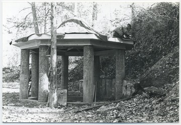 Unidentified employee working on the roof of the gazebo. 