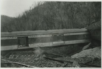 View of the derailed C&amp;O train car. 
