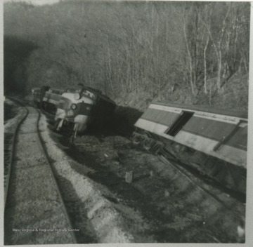 View from the tracks of the damage on the C&amp;O railroad.
