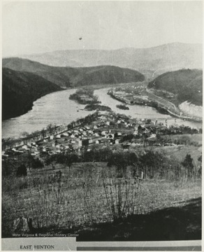 Aerial view overlooking the river on the east side of Hinton, W. Va.
