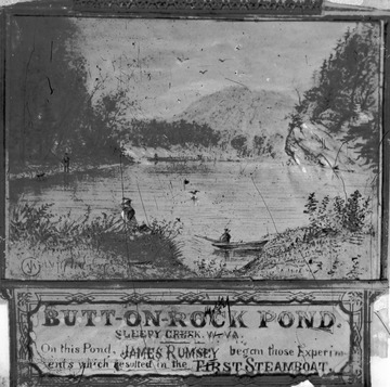 "On this pond, James Rumsey began those experiments which resulted in the first steam boat."