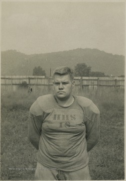 Johnson, a tackle for Hinton High School's football team, pictured in his practice gear. 