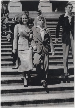 To the left of "Buzz", formerly known as Jack, is George Hulme. In rear is Tommy Joe Hellems. The group is there for a Hinton High School graduation trip in the spring of 1948."Buzz" Hellems went on to Concord College after high school and later joined the United States Navy, serving on the USS Orion. Eventually returning to his home in Hinton, "Buzz" owned and operated Hellems Cash Store for more than 58 years. He served on the West Virginia State Senate from 1975-1976 and was a former chairman of the Summers County Democrat Executive Committee as well as the former Director of the Nationanl Bank of Summers. He was married to Glenda Hamm Hellems for 51 years until his death on January 9, 2009 at the age of 78. 
