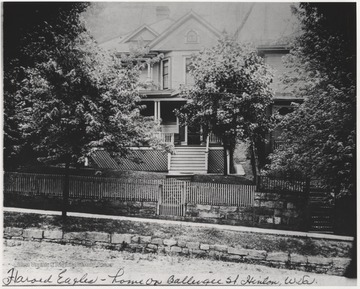 View of home lived in by Harold, son of Edward Calvin Eagle.Edward C. Eagle served on the local Hinton bar for nearly a quarter of a century after paying his way through West Virginia University. Mr. Eagle served his first term as prosecuting attorney of Summers County from 1902 to 1904 and for the following twenty years was the United States commissioner at Hinton. In 1920, he was elected prosecuting attorney on a platform that called for the suppression of moon-shining and law-breaking in general.