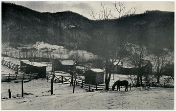 The postcard caption reads: "A mid winter pause at The Women's Farm near Hinton.  The great wings of mountains hover in frozen flight above this holler which is the home of EcoTheater and a center for the arts in southern West Virginia."Maryat Lee named her home near Hinton, W. Va. "The Women's Farm." It was her home and the home of EcoTheater until Lee moved to Lewisburg, W. Va. in 1984.Maryat Lee (born Mary Attaway Lee; May 26, 1923 – September 18, 1989) was an American playwright and theatre director who made important contributions to post-World War II avant-garde theatre.  She pioneered street theatre in Harlem, and later founded EcoTheater in West Virginia, a community based theater project.Early in her career, Lee wrote and produced plays in New York City, including the street play “DOPE!”  While in New York she also formed the Soul and Latin Theater (SALT), and wrote plays centered around the lives of the actors in the group.In 1970 Lee moved to West Virginia and formed the community theater group EcoTheater in 1975.  Beginning with local teenagers from the Governor’s Summer Youth Program, the rural theater group grew, and produced plays based on oral histories collected from the local community.  Each performance of an EcoTheater play involved audience participation and discussion.  With the assistance of the Humanities Foundation of West Virginia, guest scholars became a part of EcoTheater.