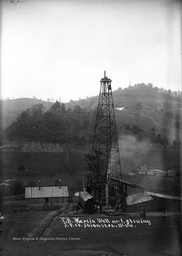 A well with oil flowing out from it in Shinnston, W. Va.
