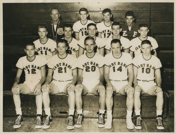 Front row, from left to right: Jerry West, Robert Green, Jim Dolen, Rodney Buckley, and Jack Ellis.Second row, from left to right: Jack Landers, Larry Moore, Robert Buckley, Ronald Fisher, and Joe Chrest.Third row, from left to right: Coach Roy E. Williams, Lincoln Lincous, Garry Stover, and team manager Bill Molner.West was the team's starting small forward. He was named All-State from 1953–56, then All-American in 1956 when he was West Virginia Player of the Year, becoming the state's first high-school player to score more than 900 points in a season.