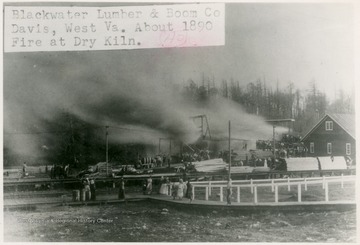 This image is part of the Thompson Family of Canaan Valley Collection. The Thompson family played a large role in the timber industry of Tucker County during the 1800s, and later prospered in the region as farmers, business owners, and prominent members of the Canaan Valley community.The Blackwater Boom and Lumber Company (also known as the Thompson Lumber Company) was started by Albert Thompson, who brought his family to Tucker County, West Virginia in the late 1800's to take advantage of Tucker County's forests.The company was bought by Babcock Lumber Company of Pittsburgh, Pennsylvania in 1907. The mill closed at Davis in 1924. 