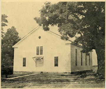 The church was founded in 1831. It was formerly known as West Union Church.  The first building was destroyed by a storm in 1841, and the present building was built in 1868."Shrubbery has been planted at front of church and a name sign put above the middle front window."