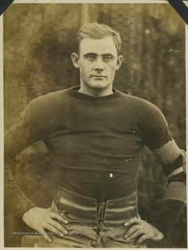 A West Virginia University football player identified as "Latterner" is pictured in his practice gear.