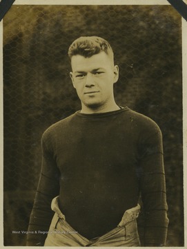 A West Virginia University football player identified as "Webster" is pictured in his practice gear. 