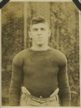 A West Virginia University football player identified as "Anderson" is pictured in his practice gear. 