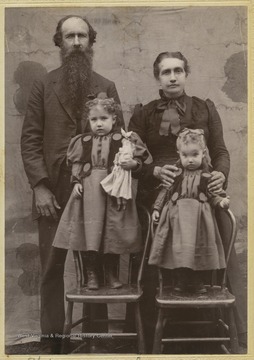 Stingley and his wife Serina Nestor Hoffman stand behind their grandchildren Maude, left, and Gay Marsh, right. Serina is the sister of Luisa Nestor Harsh and Nancy Nestor Hoffman of Nestorville, W. Va.