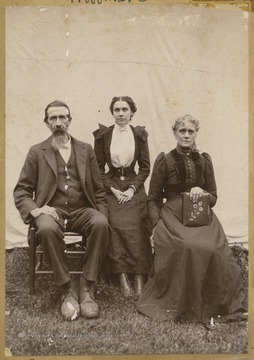 Robert (left), Minnie (center), and Nancy (right) Hoffman are pictured together. Nancy is sister to Louisa Nestor Harsh, wife to Samuel F. Harsh, and sister to Serena Nestor Hoffman--daughters of Jonas Nestor. 