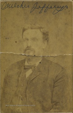 Portrait of Jeffereys. On the back of the photo is a graphic for Alex Foreman's Photographic Gallery. 
