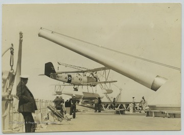 One of the two scout planes on the U.S.S. West Virginia sits on the stern deck. 