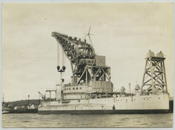 Crane ship docked at the Navy yard. 