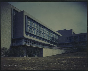 Photograph of the WVU Medical Center building, Basic Sciences Department. 