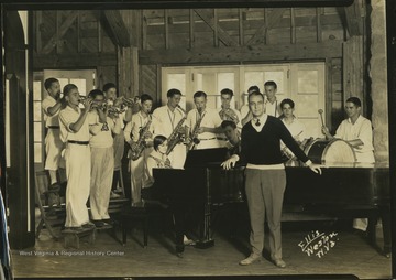Caption below photo reads "Boys' band accompanying professional soloist, a guest of the camp."