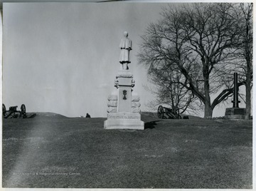 Positions of Batteries on Cemetery Ridge. Gettysburg Military Park, PA.Dedicated on September 28, 1898.Front of monument reads: "Sons of the Mountains7th W Va VeteranRomney to Appomattox1st Brigade Carroll 3rd Division 2nd Corps.At dusk July 2nd Carroll’s Brigade was ordered by General Hancock to this point. On arriving there we found the Battery about to be taken charge of by the enemy who were in large force. Whereupon we immediately charged on the enemy and succeeded in completely routing their entire force and driving them beyond our lines."Image from 1965 thesis, "The Seventh West Virginia Volunteer Infantry 1861-1865"