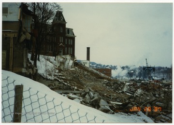 Demolition continues on the old Mountaineer Field, next to Woodburn Hall.