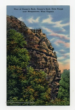 Reverse reads: "View of Cooper's Rock. Cooper's Rock, State Forest, near Morgantown, West Virginia."