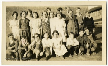 Students at the Randall School pose for a group photo. Pictured are Paul Novichenk, Fred Novichenk, Bronwen Jones, Bertha Yedlosky, Margret Perry, Joe Nolan, Thomas Pritchard, June Gutshall, Pasqueline Perry, Victoria Yedlosky, Pauline Spiroff, Katherine Chioso, Mary McMahon, Angeline Perry, Henry Self, Junior King, Julius Bronisel, Sylvia Boring, Ed Brown, Joe Forys, and Albert Boring.