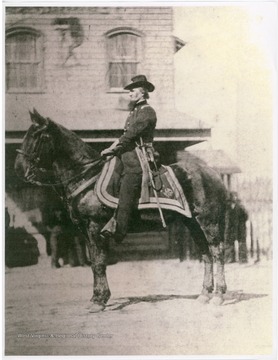 General Benjamin Franklin Kelley, who settled in Wheeling, W. Va. and was a Union general during the Civil War, is shown mounted on his horse Philippi.