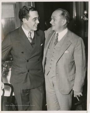 Candid portrait of Rush D. Holt and Senator Theodore G. Bilbo.  Holt, who was elected at age 29, had to wait until he was 30 to become a senator.