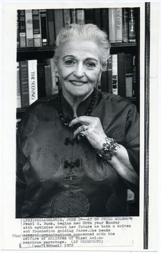 Caption reads, "Philadelphia, June 24 - At 80 Still Able - Pearl S. Buck, begins her 80th year Monday with optimism about her future as both a writer and foundation guiding force. She heads several organizations concerned with the welfare of children of mixed Asian-American parentage."