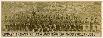 Members of the West Virginia University Cadet Corps pose after winning a competition named after John Baker White, a prominent West Virginian U. S. Army member.