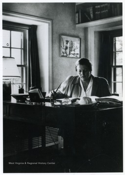 Pearl Buck is pictured working in her study at her farm in Perkasie, P. A. 