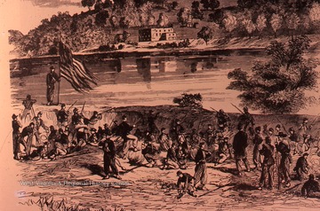 This artist's rendition of the Battle of the Cement Mill, a Civil War conflict, appear in Harper's Weekly magazine in October 1862. The battle took place near Shepherdstown in Jefferson County, W. Va.