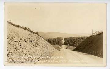 Text reads: "Said to be the longest straight road in state. Alt. above 3000."
