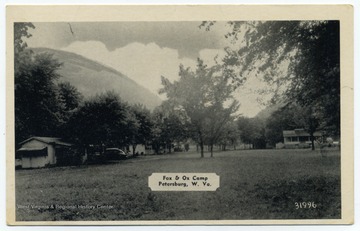 Text on the back reads, "Fox and Ox Camp. Good fishing - swimming - home cooking. On U. S. 220, 2 miles north of Petersburg, W. Va."