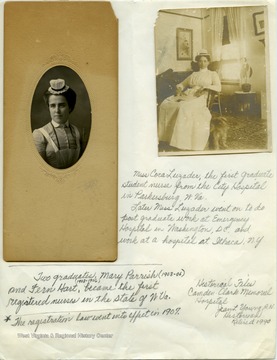 Cora Lugader was the first student nurse graduate from Parkersburg City Hospital, W.Va.