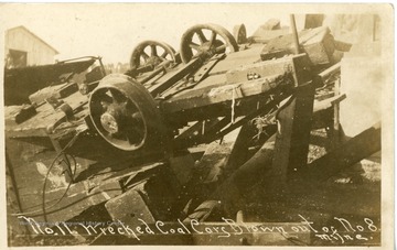 Remains of a decimated coal cart recovered from the No. 8 Monongah Mine.