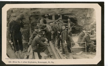A postcard of workers at the remains of Monongah Mine No.8 after the explosion.