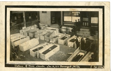 Victims of the disaster at Monongah Mine in their caskets.