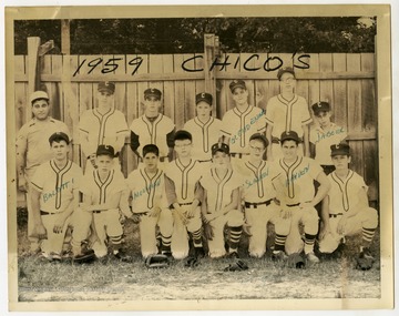 The members of the 1959 "Chico's Ice Cream" baseball team with coach Elias Jabber (top left).
