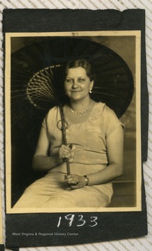 Portrait of Ruby Gibson in Scott Gibson's photographic studio in Morgantown, W. Va. 